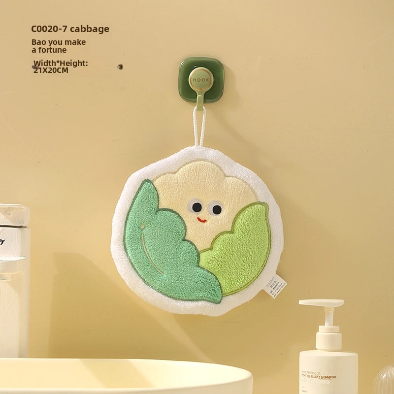 Cartoon Vegetable Hanging Hand Towel Thick Coral Fleece Quick-Dry Small Hand Wipe | Home Textiles