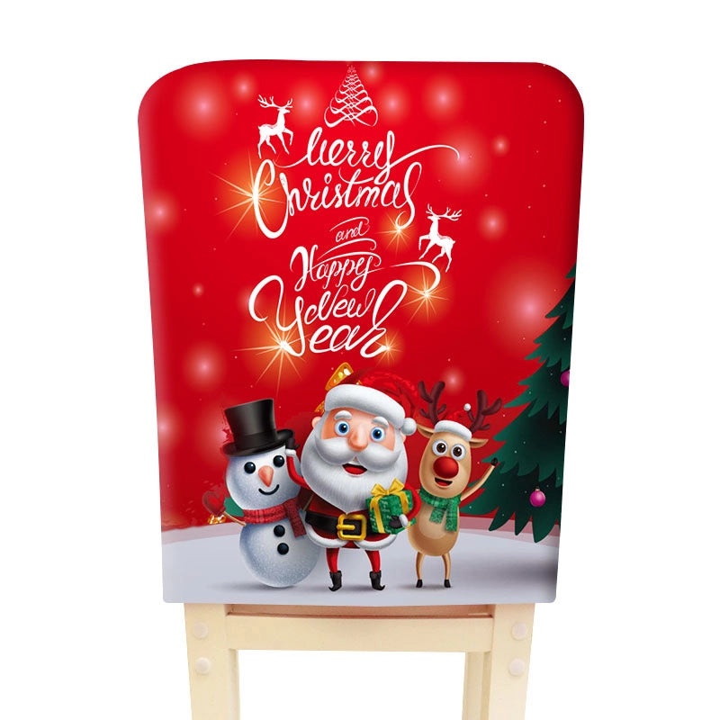 Festive Christmas Tree and Santa Claus Polyester Chair Cover|Home Decor & Seasonal Accessories