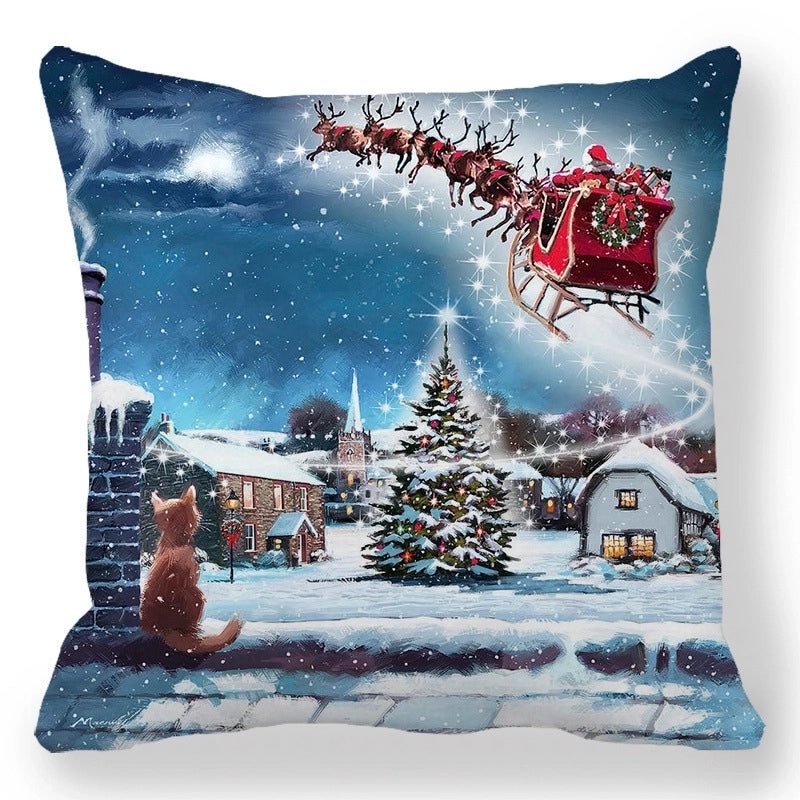 Christmas Holiday Cotton Pillow Covers with Santa Elk Design for Sofa Couch Decor|Home Decor