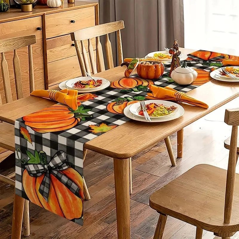 Halloween Pumpkin Lattice Table Runner Polyester Decorative Accent|Home Decor Table Linens