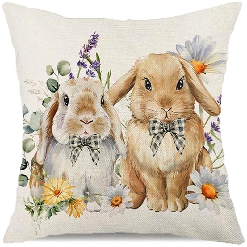 Cute Easter Rabbit Linen Pillow Covers for Couch Sofa Decor | Home Decor Bedding & Pillows