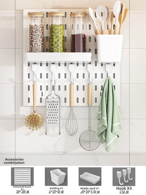 Multi-Functional Wall-Mounted Storage Rack No-Drill Hook Organizer for Kitchen Bathroom Dorm Entrance|Home Storage & Organization