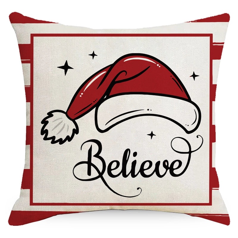 Christmas Tree Decorative Linen Pillow Covers with Festive Socks Letter Print|Home Decor Pillows