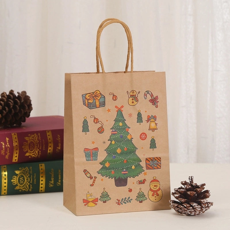 Christmas Cartoon Christmas Tree Snowman Snowflake Kraft Paper Gift Bags for Holiday Party|Holiday Party Supplies