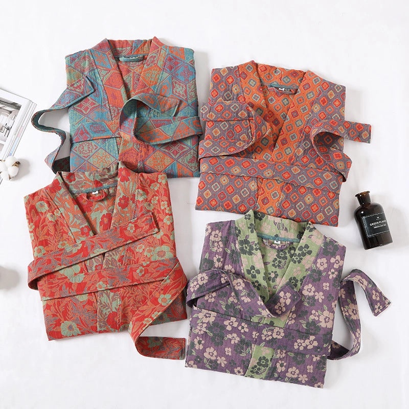 Pure Cotton Double Gauze Thin Bathrobe Quick-Drying Absorbent Summer Pajamas for Couples|Home & Bathrobes