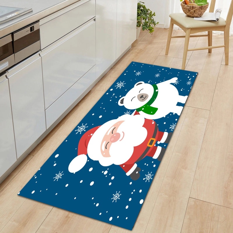 Festive Christmas Tree Santa Snowman Flannel Floor Mat Cozy Holiday Bedding|Home Decor