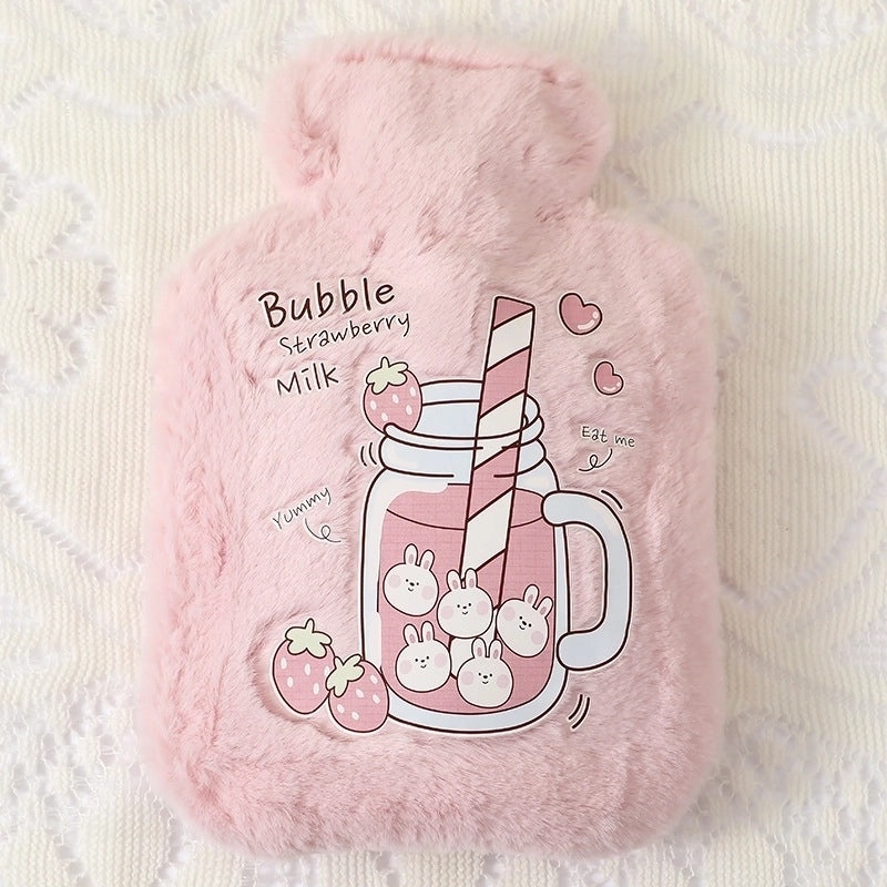 Cute Plush Rabbit Fur Hot Water Bottle Portable Teddy Bear Hand Warmer Winter Heating Pad Cartoon Explosion-Proof | Home & Living