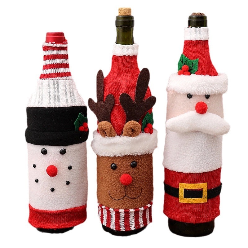 Qiaoding Christmas Cartoon Wine Bottle Cover Set Creative Fleece Snowman Bottle Bags|Holiday Decorations