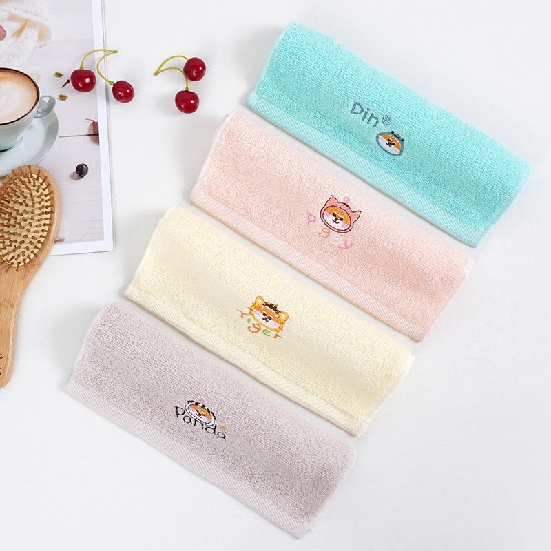Cotton Square Towel 25x25cm Soft Absorbent Embroidered Face Hand Towel for Kindergarten|Home Textiles