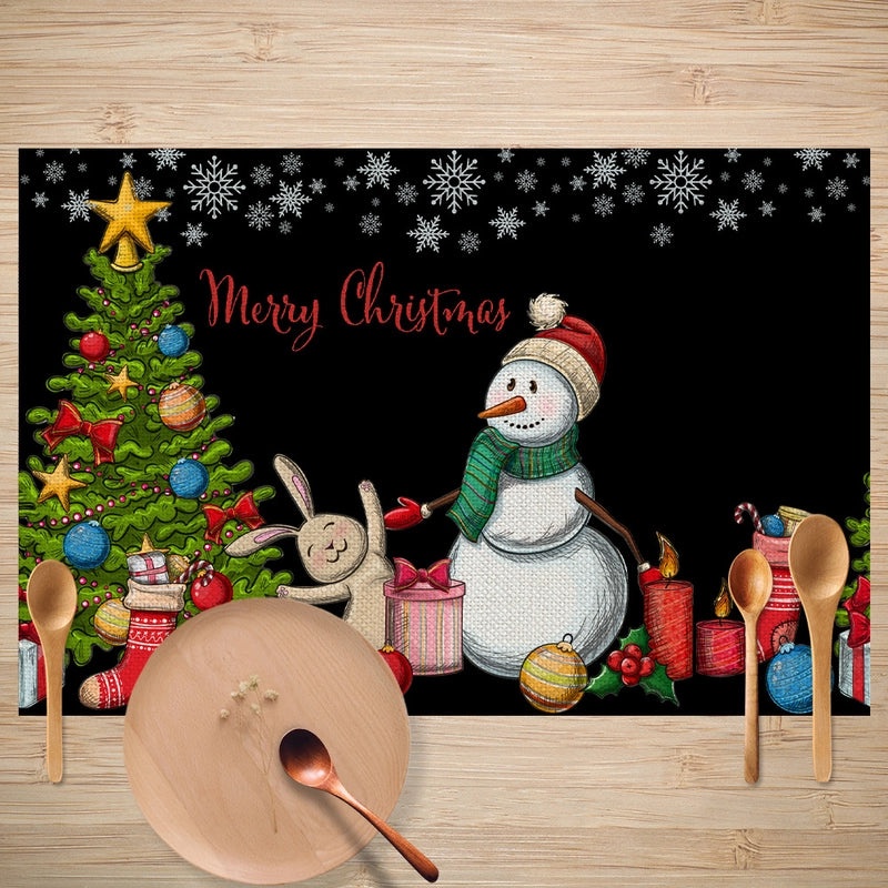 Christmas Decorative Linen Placemat Oil-proof Anti-fouling Table Mat for Dining Room | Home & Kitchen Table Linens