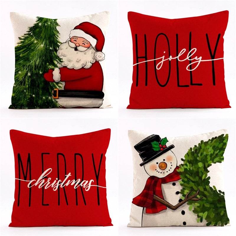 Christmas Snowman and Santa Claus Printed Pillowcase for Sofa Car Cushion|Home Decor Pillows