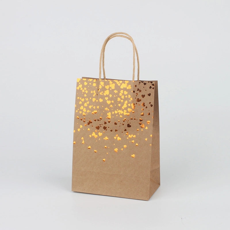 Love Spot Gilding Kraft Paper Gift Bag with Paper Rope Handle | Gift Bags