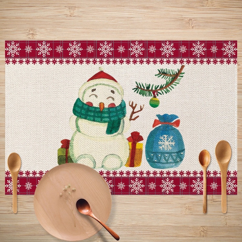 Christmas Decorative Linen Placemat Oil-proof Anti-fouling Table Mat for Dining Room | Home & Kitchen Table Linens