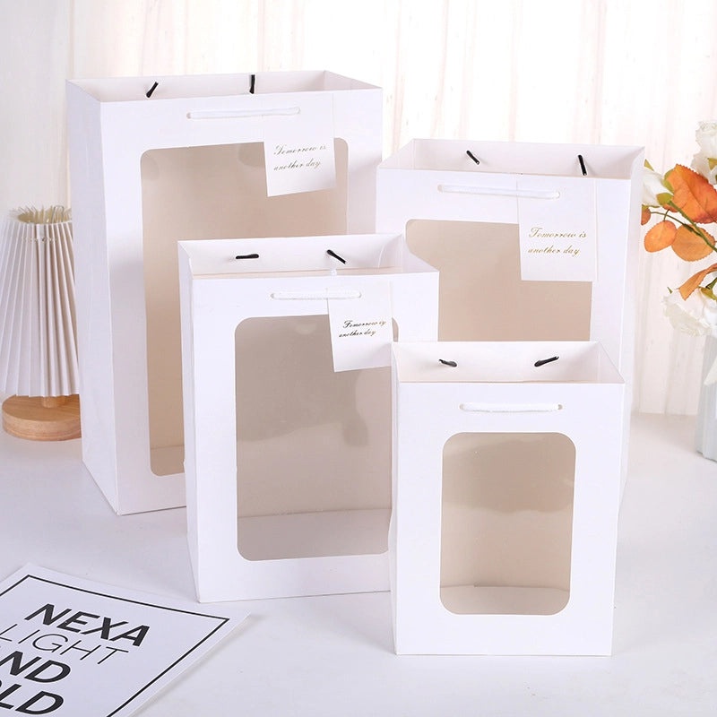 Transparent Floral Gift Bag with Window Handheld Party Favor Packaging|Gift Bags & Packaging