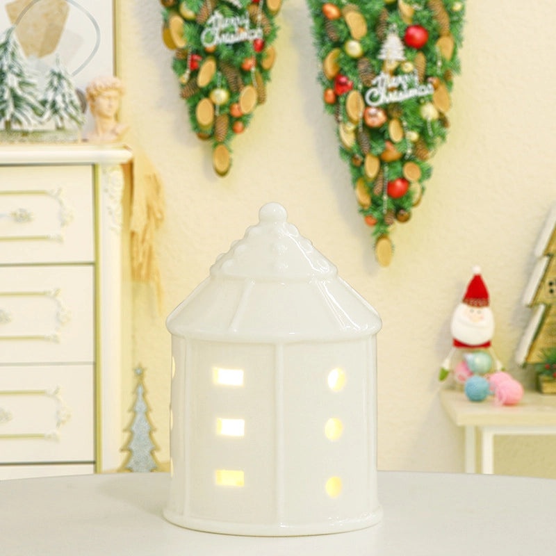 Nordic Ceramic Mini House LED Light Christmas Ornament Hollow Design Small Gift|Home Decor & Holiday Gifts