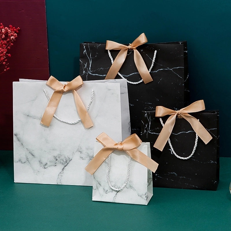 Black Marble Printed Tote Bag with Logo for Shopping, Gift, and Packaging | Accessories & Bags