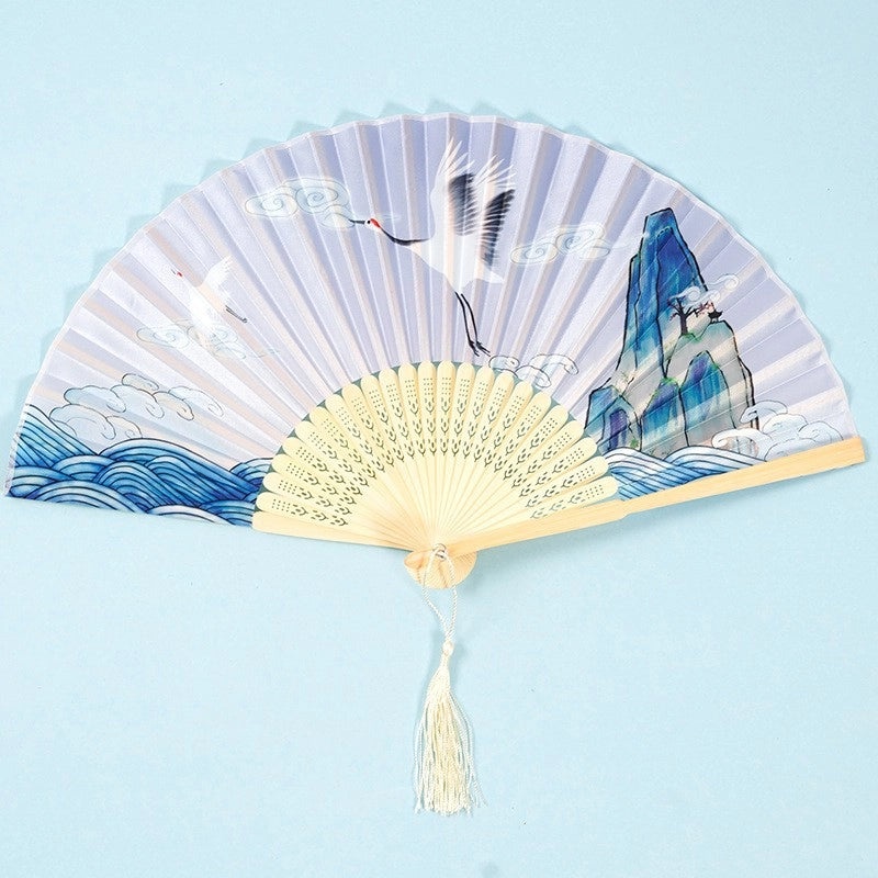 Elegant Chinoiserie Floral Bamboo Fans with Classic Heating Design | Home Decor Fans