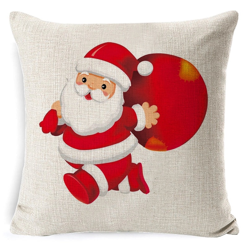 Vintage Christmas Tree and Santa Claus Socks Pattern Linen Pillow Covers|Home Decor Pillows