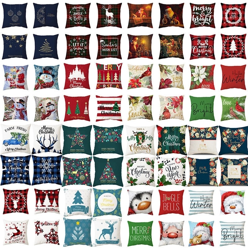 Christmas Tree Santa Elk Holiday Polyester Pillow Covers|Home Decor Pillows