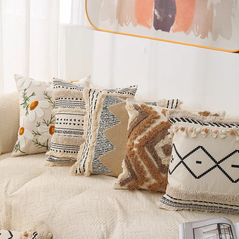 Geometric Floral Tufted Pillow Covers for Couch and Sofa | Home Decor Accessories