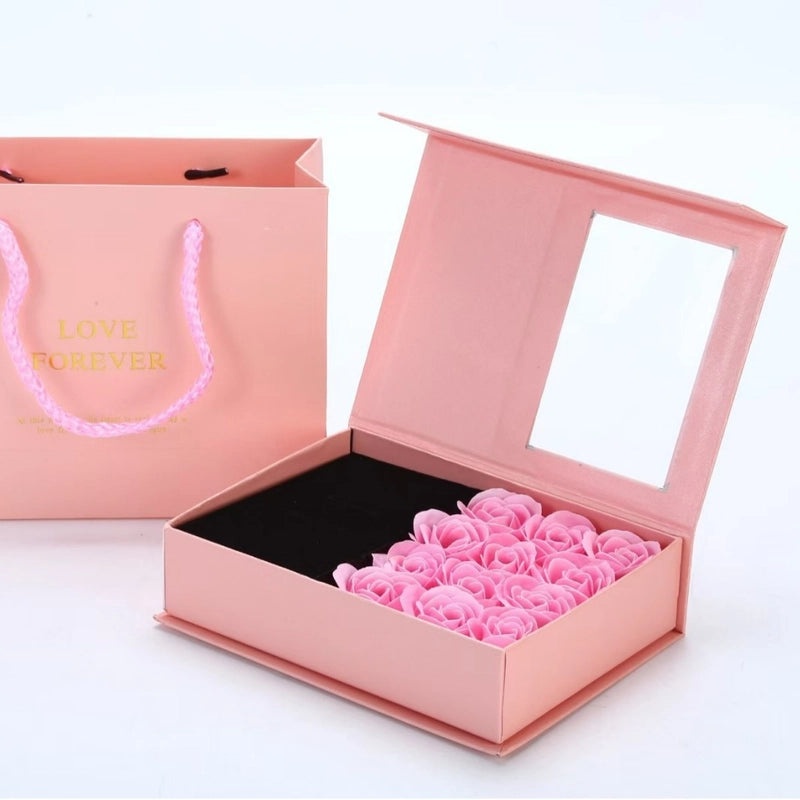 Valentine's Day Gift Set with Soap Flower, Lipstick, Necklace in Flip Window Box|Jewelry & Gift Sets
