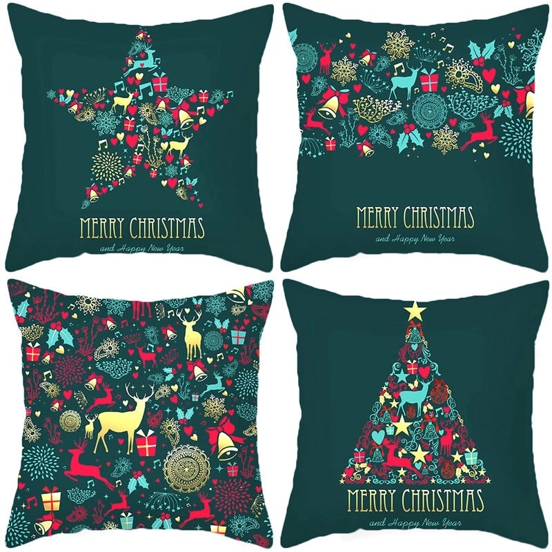 Christmas Tree Santa Elk Holiday Polyester Pillow Covers|Home Decor Pillows