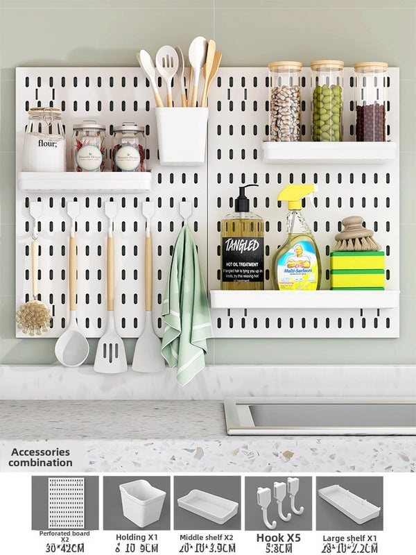 Multi-Functional Wall-Mounted Storage Rack No-Drill Hook Organizer for Kitchen Bathroom Dorm Entrance|Home Storage & Organization