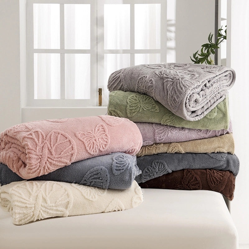 Soft Flannel Fleece Butterfly Flower Jacquard Blanket Thick Single Layer Four Seasons Cozy Throw|Home Textiles Blankets