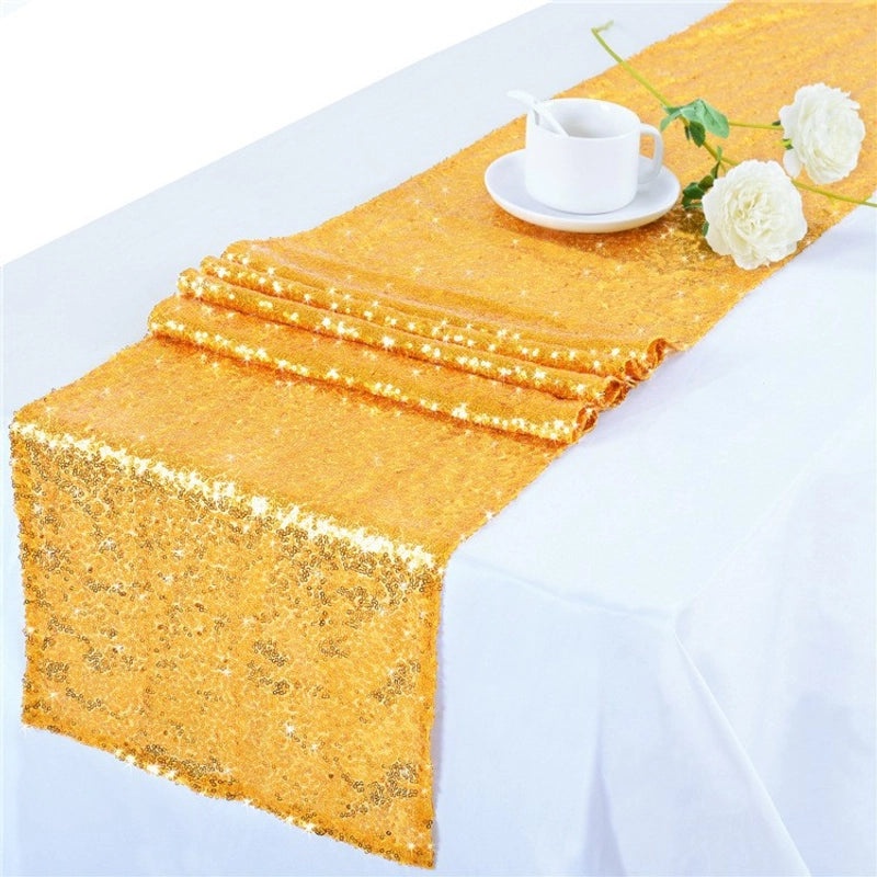 Embroidered Polyester Sequin Table Runner for Wedding & Christmas Decor | Home & Living Table Linens