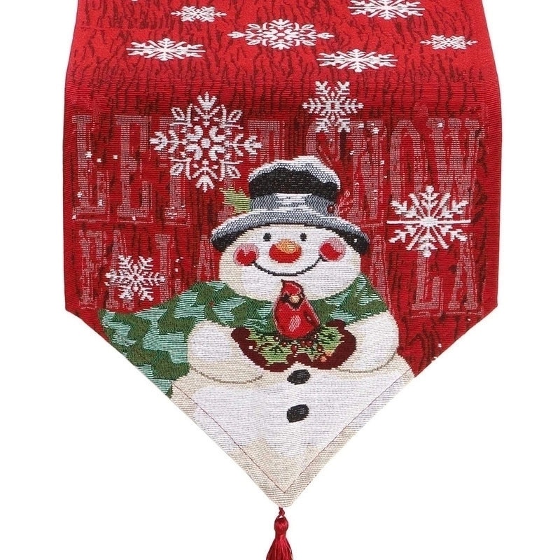 Festive Snowman Cotton Linen Table Runner for Christmas | Christmas Table Decor