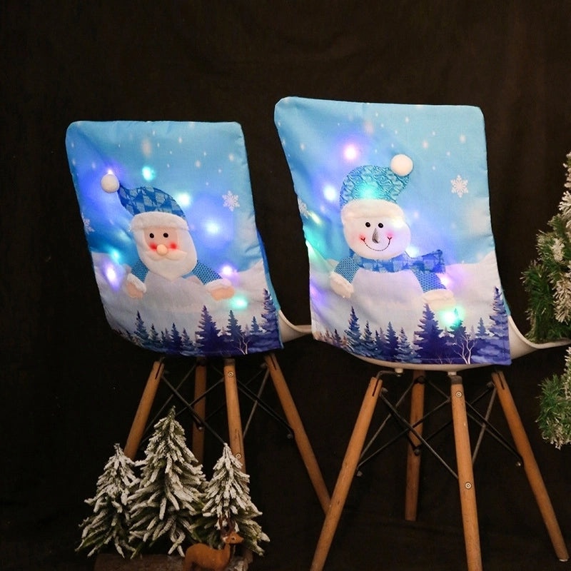 Christmas Blue Snowman Chair Cover with Lights | Holiday Decor