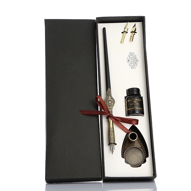 Set of Stainless Steel Fountain Pens with Feather Design for Students|Writing Instruments