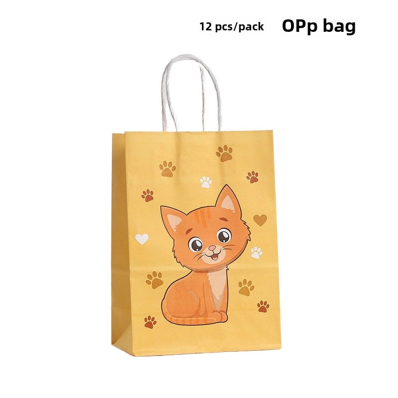 Cartoon Cat Printed Kraft Paper Tote Bag Reusable Gift Shopping Bag|Shopping Bags & Packaging