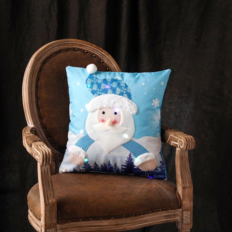 Luminous Santa and Snowman Hugging Christmas Pillowcase | Holiday Home Decor