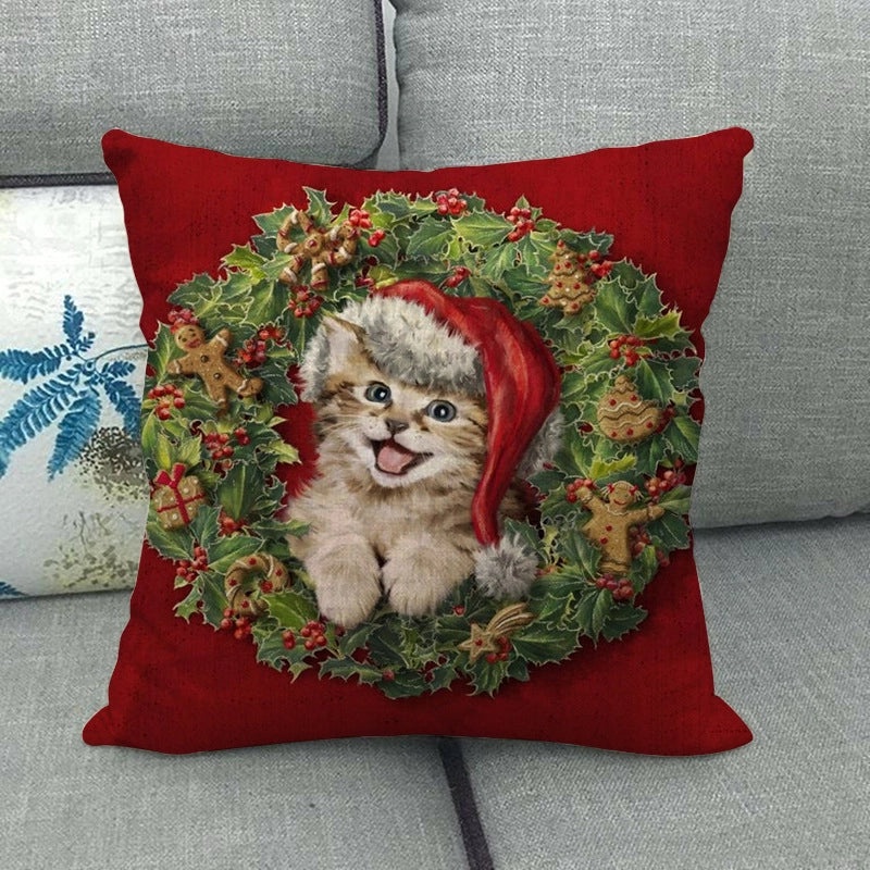 Nordic Modern Classic Christmas Tree Santa Dog Linen Pillow Covers Sofa Couch Decor|Home Decor Pillows