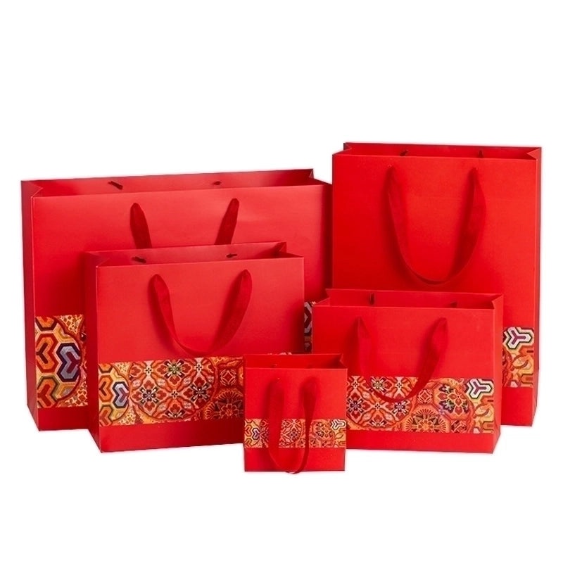 Chinese New Year Red Printed Wide Rope Gift Bag Portable Paper Return Gift Bag|Gift Bags & Packaging