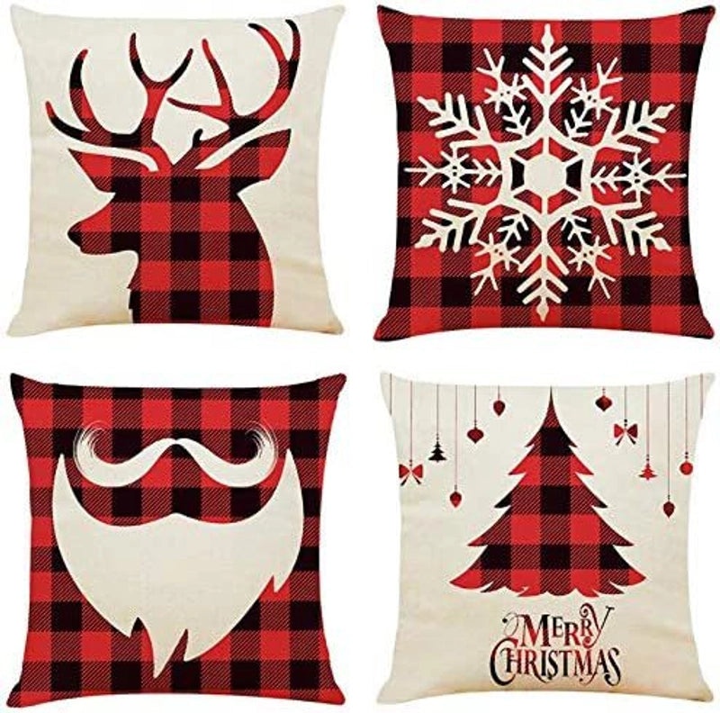 Festive Christmas Tree Cotton Linen Pillow Covers for Sofa and Couch | Home Decor & Pillows
