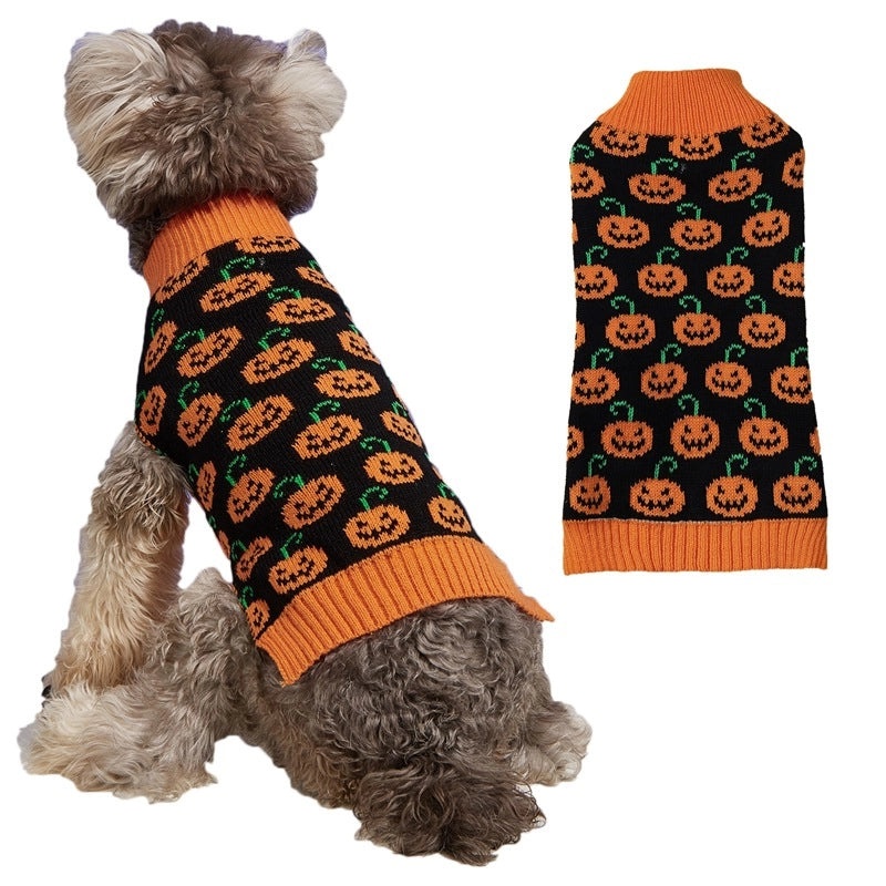 Pet Halloween Pumpkin Face Knit Sweater for Small Dogs | Dog Apparel