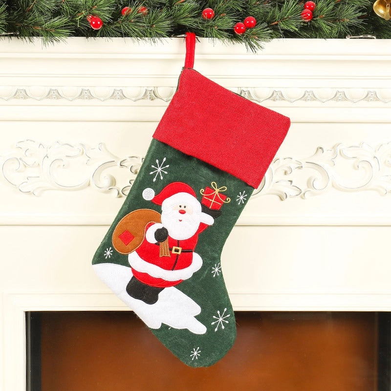 2023 Christmas Linen Gift Bag with Santa Claus Embroidered Socks Christmas Stocking Holiday Gifts|Christmas Decorations & Gifts