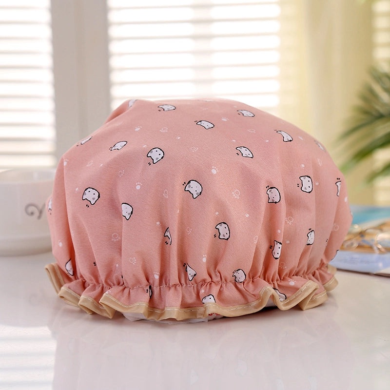 Waterproof Double Layer Shower Cap for Women Cartoon Print Hair Protection PVCPE Material|Women’s Bath & Shower Accessories