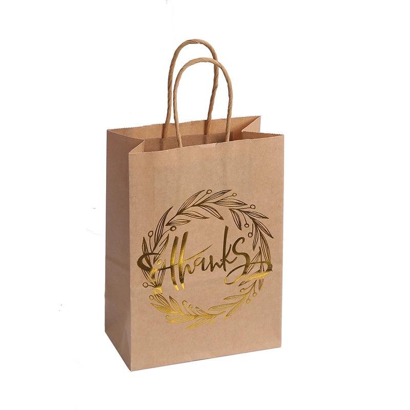 Party Kraft Paper Gift Bag with Bronzing Text for Thanksgiving Holiday Packaging|Holiday Gift Bags