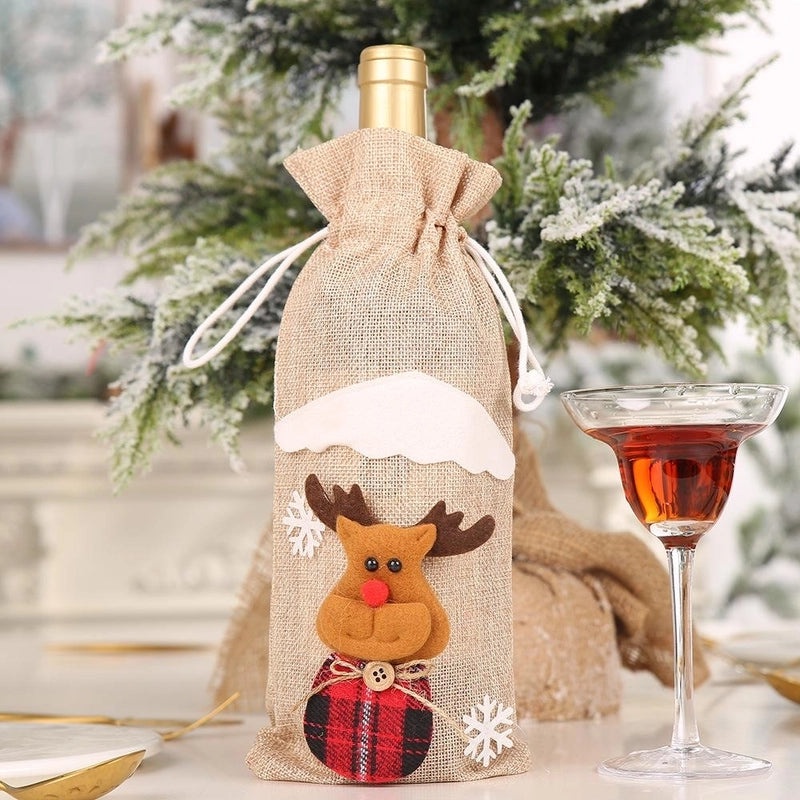 Christmas Wine and Champagne Bottle Bags Set Festive Dining Table Decorations|Holiday Decor