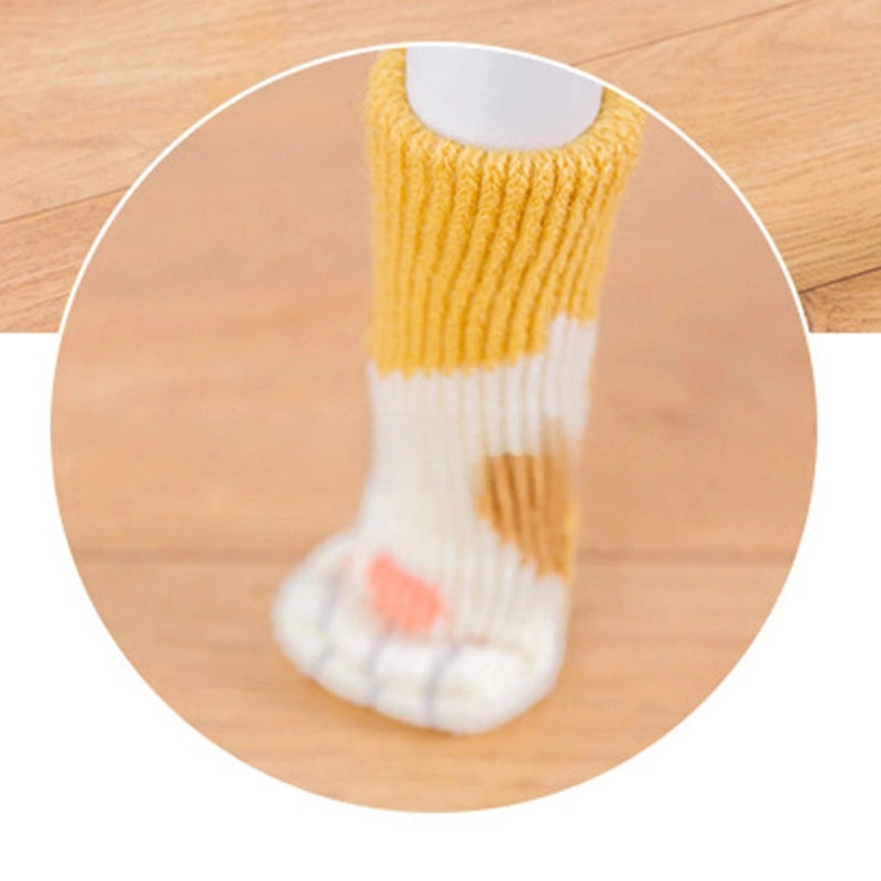 Knitted Cat Claw Table Leg Protectors Silent Chair Foot Covers Yellow White Color Matching|Furniture Accessories