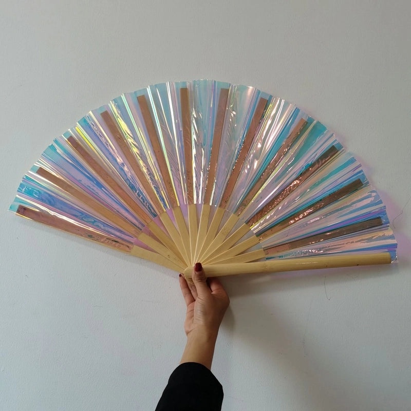 10-inch Solid Color Bamboo Folding Fan with Laser Pattern | Fashion Accessories Fan