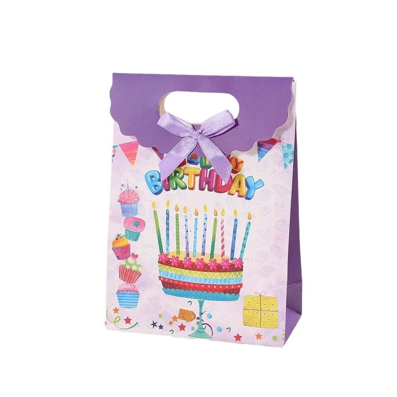 Birthday Cake Printed White Cardboard Gift Bag for Birthday Desserts | Gift Packaging Bags