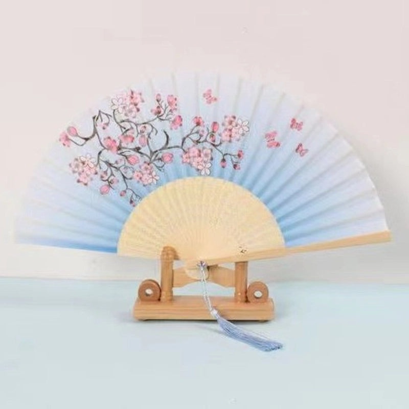 Elegant Chinoiserie Floral Bamboo Fans with Classic Heating Design | Home Decor Fans