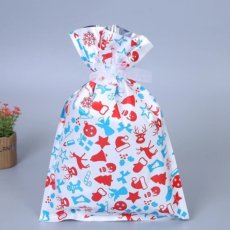 Christmas Holiday Santa Snowman Snowflake PE Party Favor Gift Bags | Holiday Party Supplies