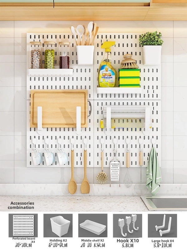 Multi-Functional Wall-Mounted Storage Rack No-Drill Hook Organizer for Kitchen Bathroom Dorm Entrance|Home Storage & Organization