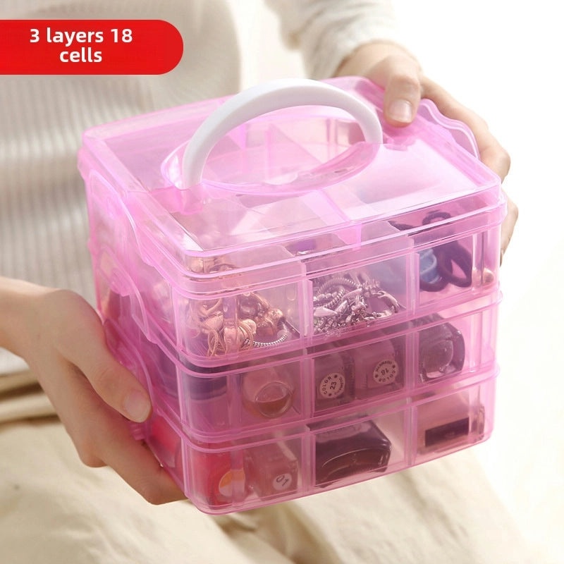 Transparent Plaid Portable Jewelry Storage Box for Earrings Necklace Rings Hair Accessories | Jewelry Storage Boxes