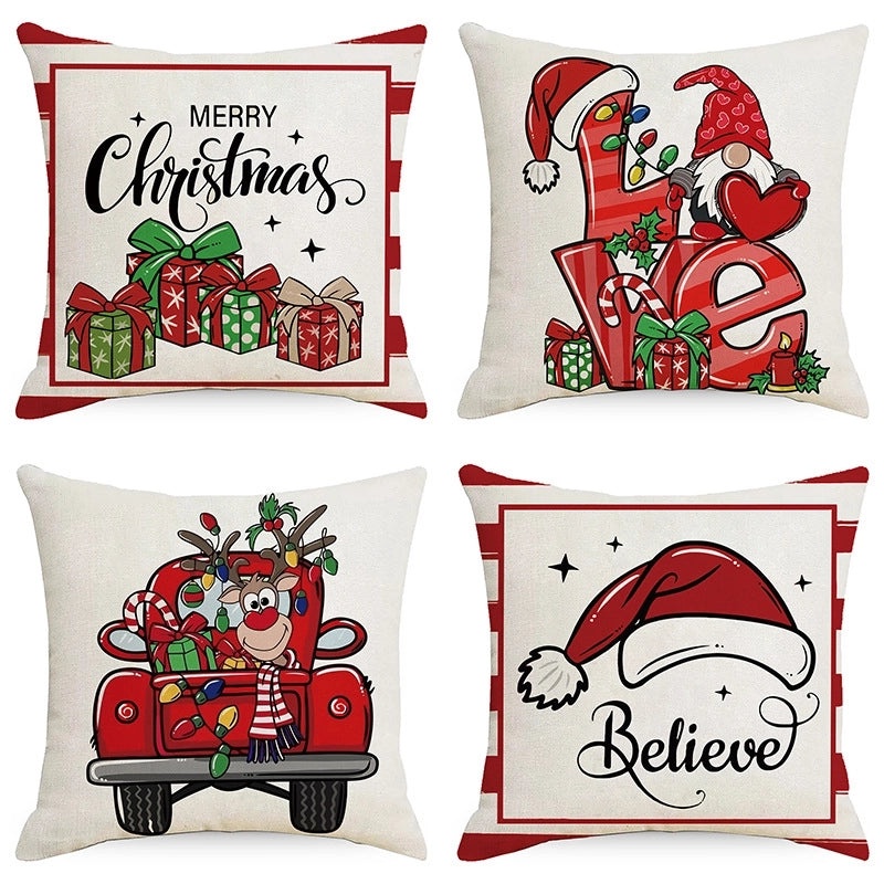 Christmas Tree Decorative Linen Pillow Covers with Festive Socks Letter Print|Home Decor Pillows